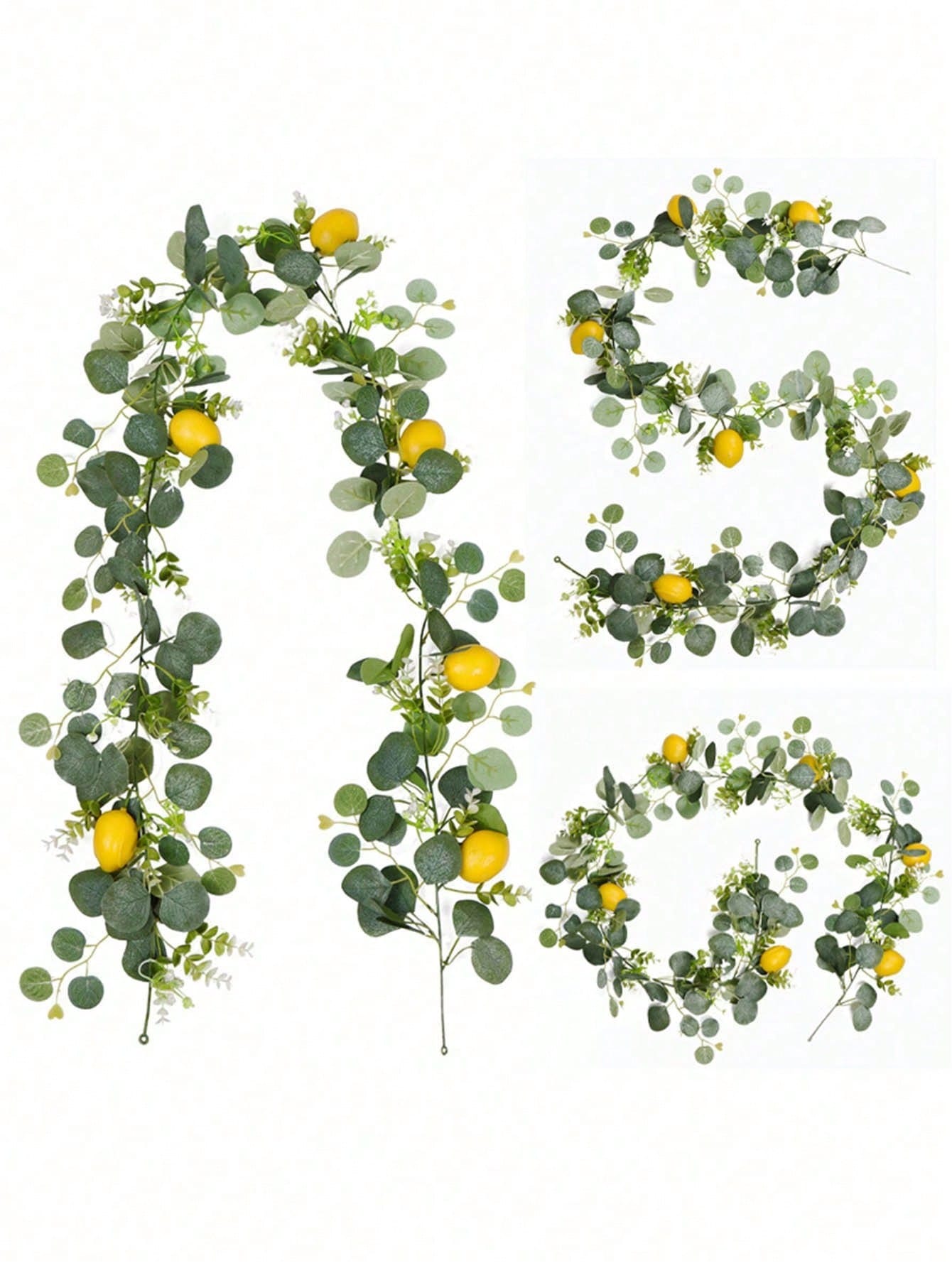 Artificial Green Eucalyptus Leaf Wreath, Polyresin Fake Lemon Garland, Hanging Evergreen Vines, Suitable For Summer Porch, Wall, Fireplace, Dining Table, Wedding, Garden, Farmhouse, Home Decoration, Room Decor,Fake Plants