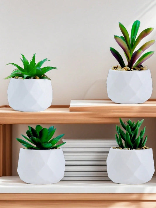Artificial Succulents Plants In Pots Small Fake Plants In White Ceramic Pots For Bathroom Aesthetic Office Shelf Desk Living Room Bedroom Decor Home Decoration, Graduation Season, Thanksgiving, Mother's Day Gift, Including Container Gifts Birthday