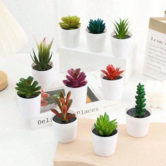 Artificial Plush Succulent Diamond Pattern Small White Pot Plant Potted Decoration Simulation Flower Desktop Ornament Mini Potted Landscape Green Plant Home Decor Party Decorations