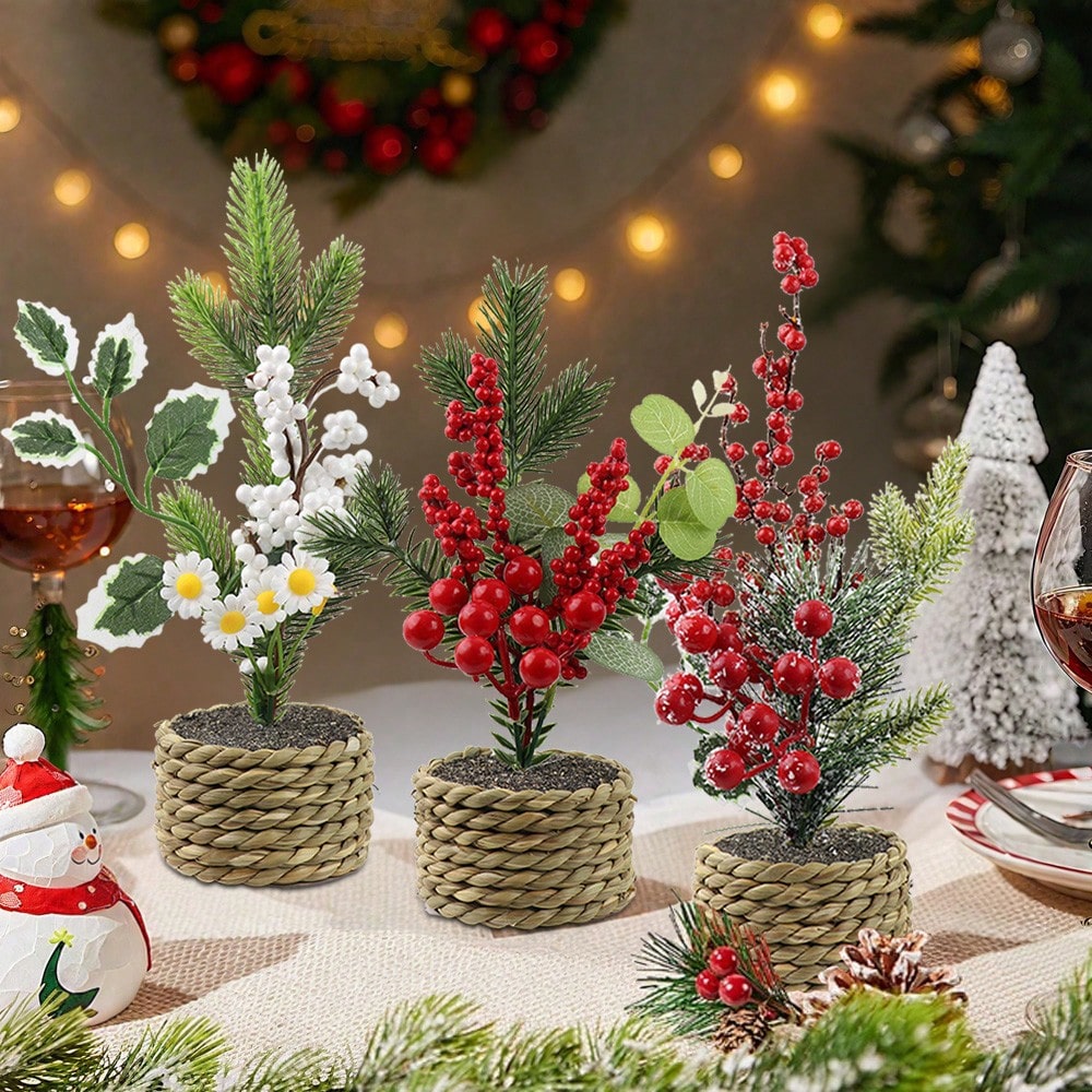 Artificial Rattan Small Potted Plants, Seaweed Rope, Three Different Bodies, Polyester Fiber Material, Desktop Decorations, School Dormitory Office Decoration, For Valentine's Day, Easter, Spring Festival Decorations Gifts Birthday Graduation Home Dec