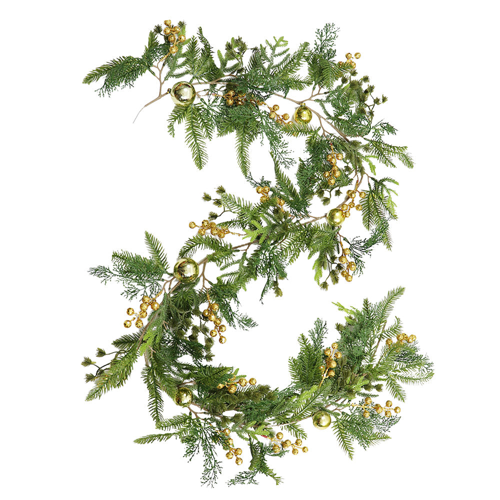 Christmas Wreath & Vine Set, Imitation Frosted Pine Needles with Golden Berries, Suitable for Indoor and Outdoor Fireplace, Door and Wall Holiday Party Decorations