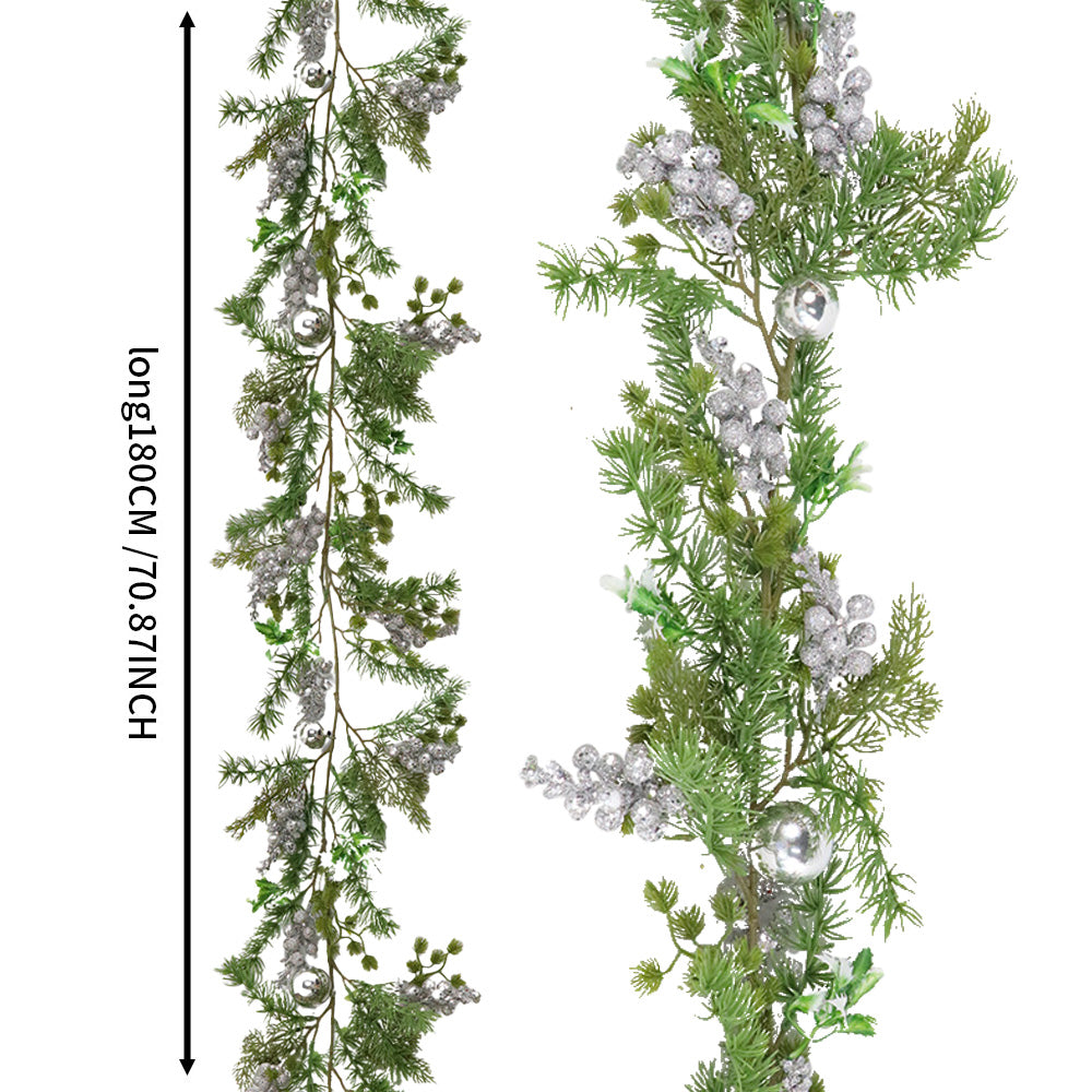 Christmas Wreath & Vine Set, Imitation Frosted Pine Needles with Silver Berries, Suitable for Indoor and Outdoor Fireplace, Door and Wall Holiday Party Decorations