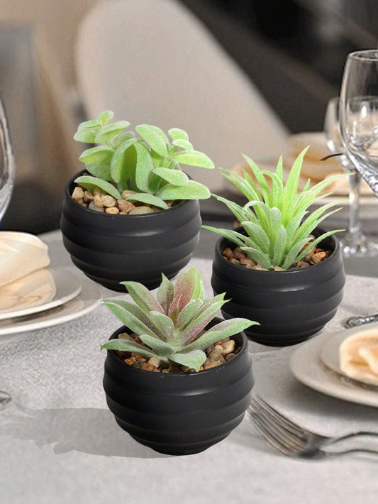 6pcs/Set Artificial Mini Succulents, Green Succulents, White Planter, Black Planter, PE Material, Artificial Plants, Simulated Succulents, Desktop Decoration, Home Decorations, Garden Decorations, School Dormitory Office Decorations