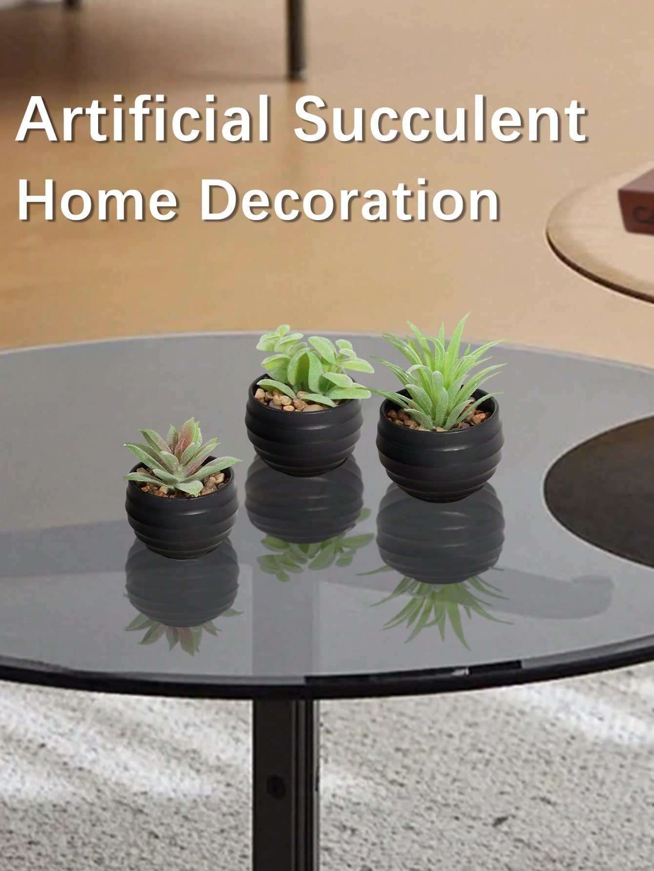 6pcs/Set Artificial Mini Succulents, Green Succulents, White Planter, Black Planter, PE Material, Artificial Plants, Simulated Succulents, Desktop Decoration, Home Decorations, Garden Decorations, School Dormitory Office Decorations