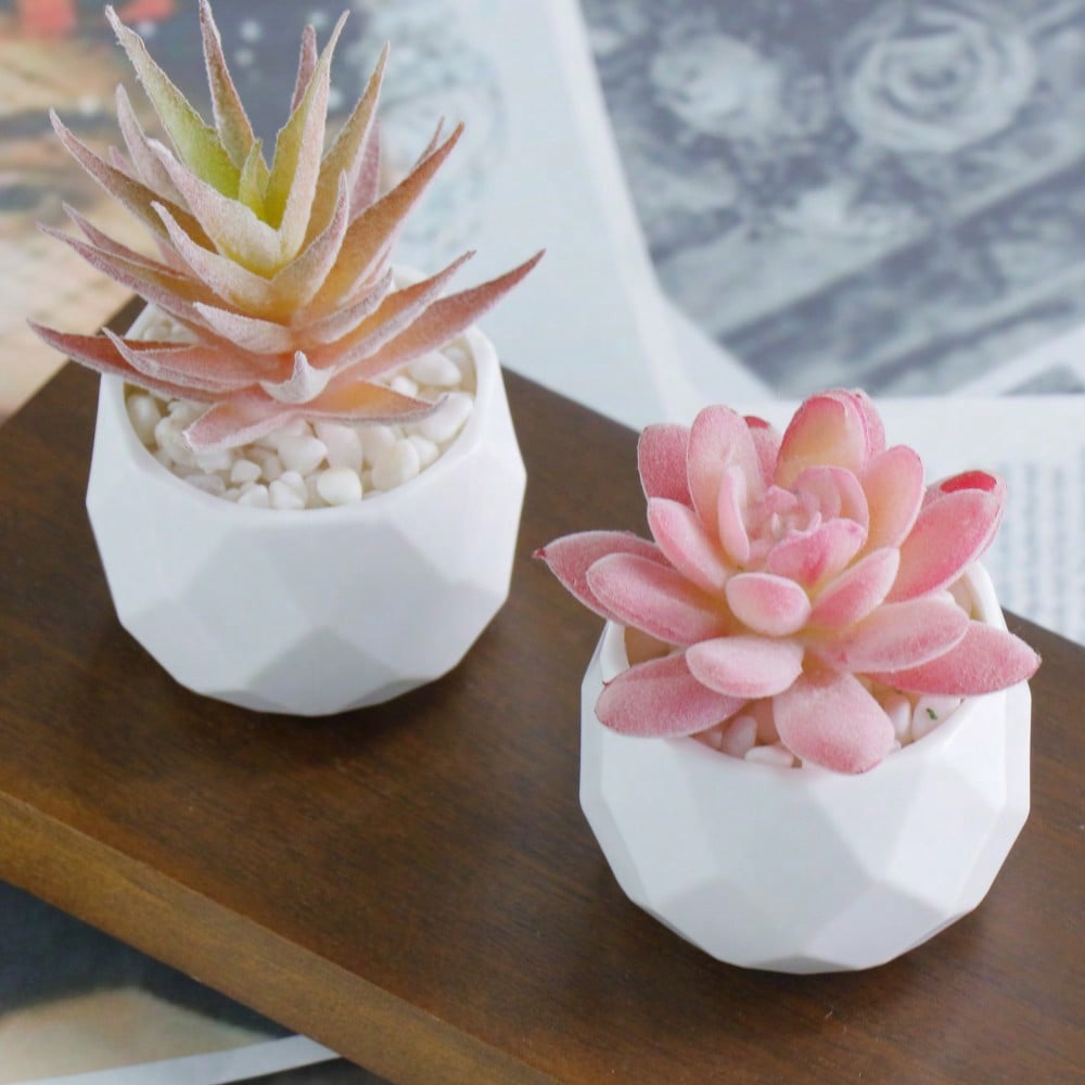 Succulents Plants Artificial With Pot Small Fake Potted Plants Artificial Decor Pink Faux Plants For Living Room Bedroom Office Desk Bookshelf Bathroom Decor Artificial Plants