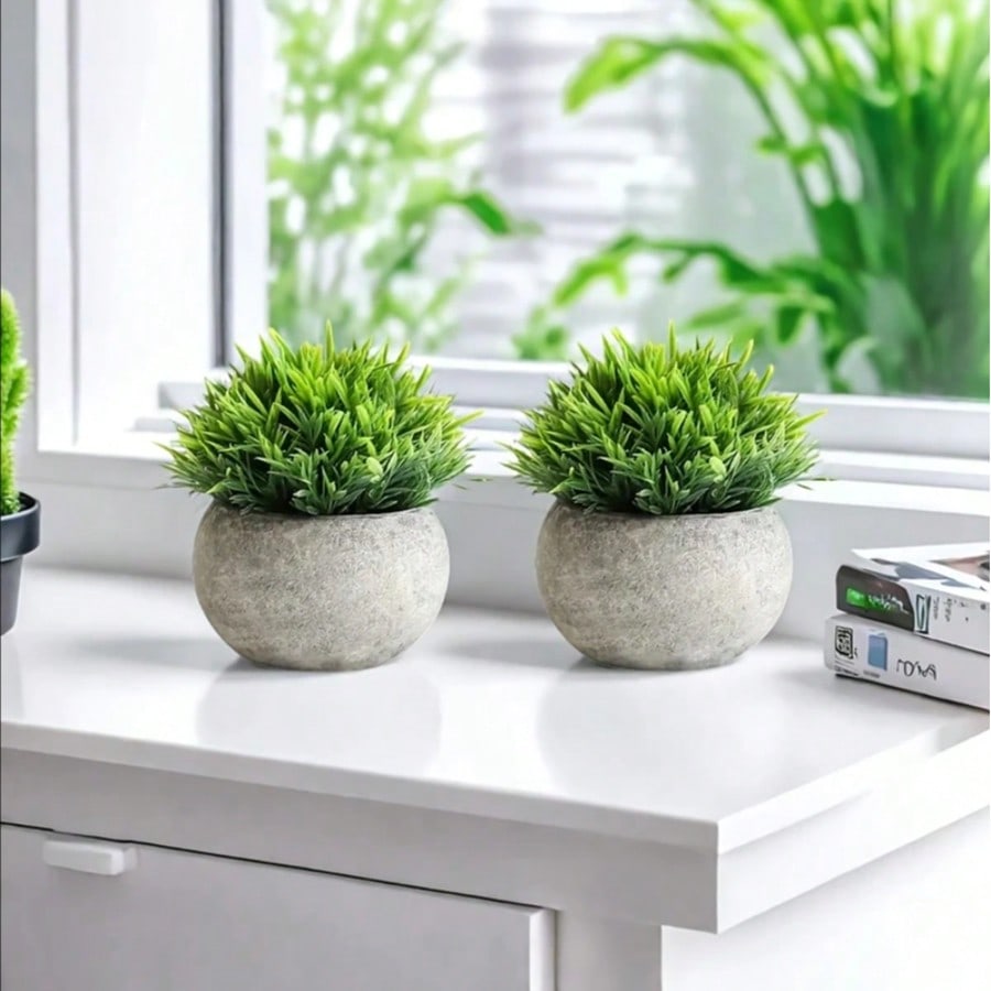 Artificial Grass Ball Potted Plants, Suitable For Decoration In Bathrooms, Windowsills And Home Offices. Multi-Functional Artificial Plants, Suitable For Celebration Activities Such As Weddings, Mother's Day And Father's Day. Cute Potted Plants