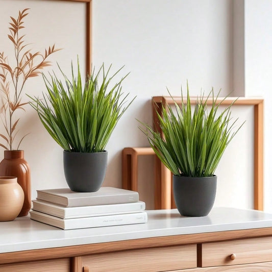 Lifelike Artificial Sage Grass Bonsai Trees In Black Pots - Durable, Maintenance-Free Faux Greenery For Indoor/Outdoor Decor, Perfect For Home & Office, All-Season Decorations, Artificial Plants For Home Decor, Best For Christmas