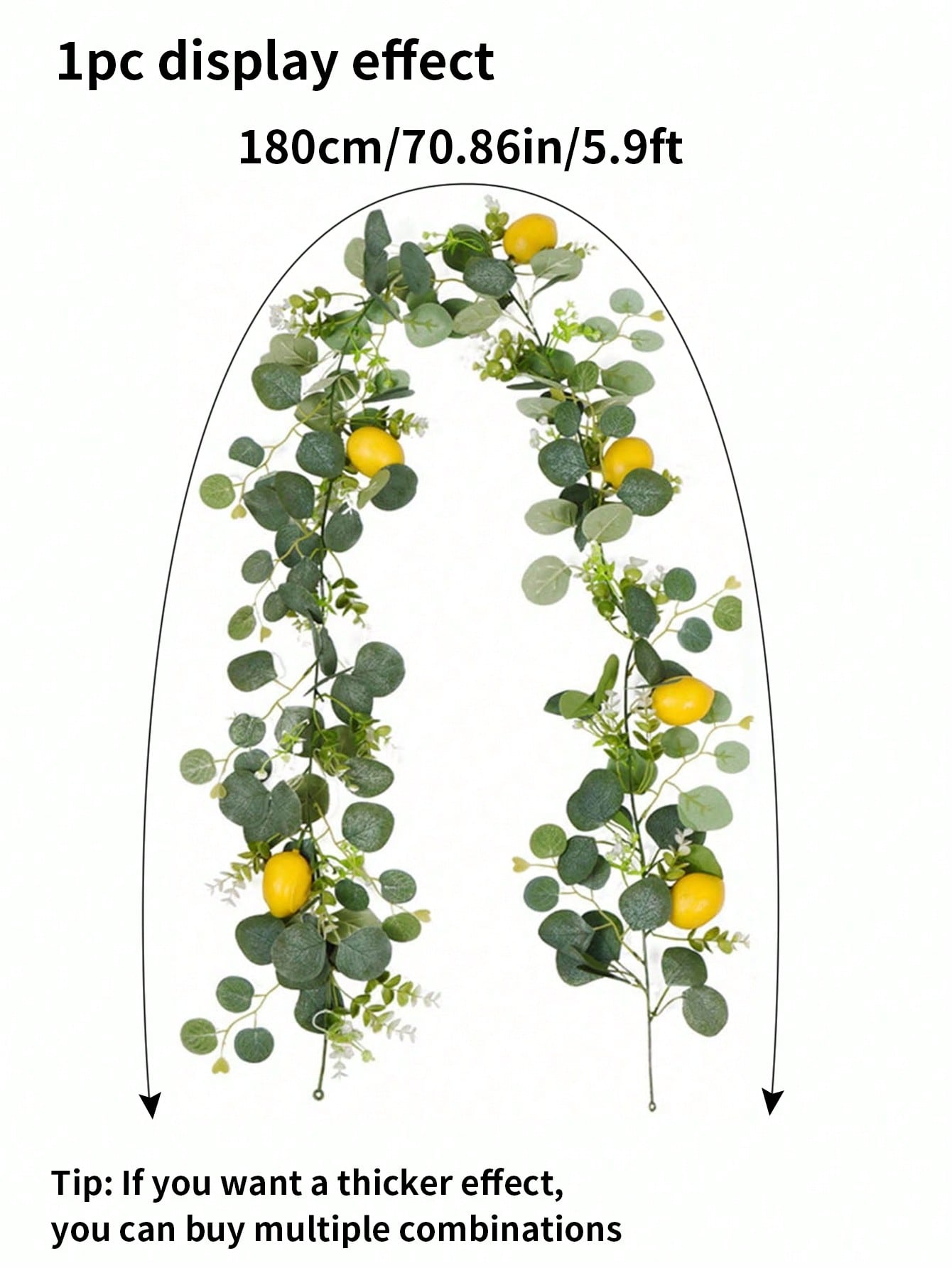 Artificial Green Eucalyptus Leaf Wreath, Polyresin Fake Lemon Garland, Hanging Evergreen Vines, Suitable For Summer Porch, Wall, Fireplace, Dining Table, Wedding, Garden, Farmhouse, Home Decoration, Room Decor,Fake Plants