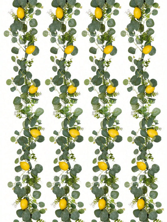Artificial Green Eucalyptus Leaf Wreath, Polyresin Fake Lemon Garland, Hanging Evergreen Vines, Suitable For Summer Porch, Wall, Fireplace, Dining Table, Wedding, Garden, Farmhouse, Home Decoration, Room Decor,Fake Plants