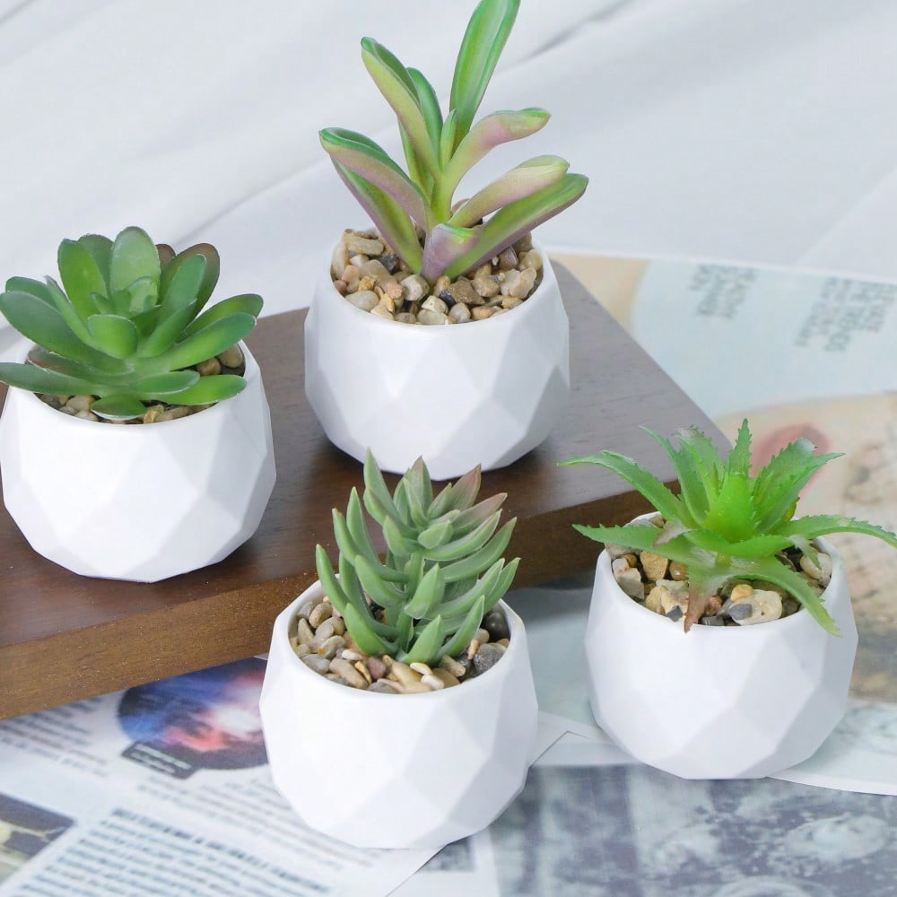 Artificial Succulents Plants In Pots Small Fake Plants In White Ceramic Pots For Bathroom Aesthetic Office Shelf Desk Living Room Bedroom Decor Home Decoration, Graduation Season, Thanksgiving, Mother's Day Gift, Including Container Gifts Birthday