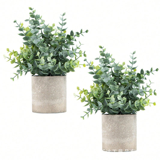 1/2pcs Artificial Eucalyptus Potted Plants Small Fake Plants In Pots Faux Eucalyptus Potted Plant Set For Home Shelf Decoration Office Table Desktop Decoration