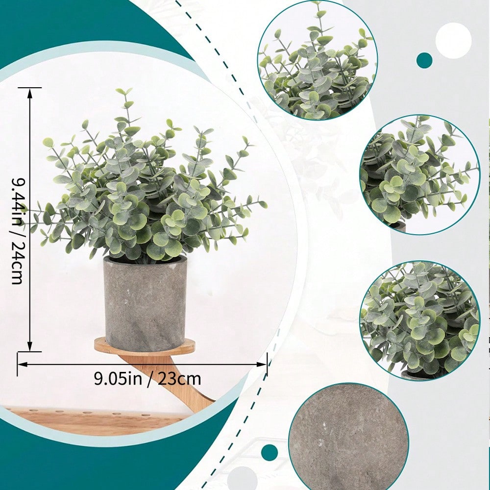 1/2pcs Artificial Eucalyptus Potted Plants Small Fake Plants In Pots Faux Eucalyptus Potted Plant Set For Home Shelf Decoration Office Table Desktop Decoration