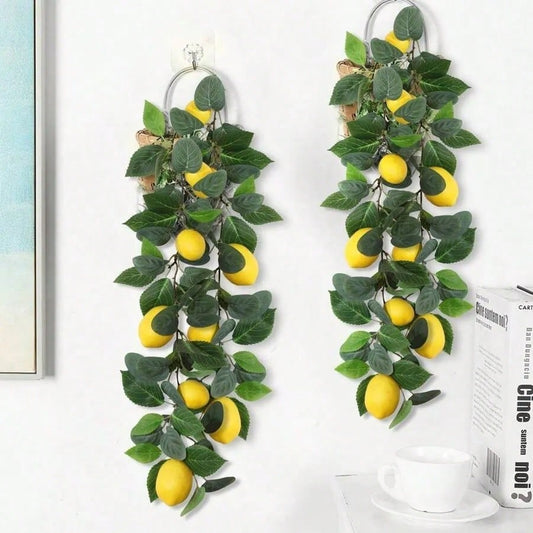 Artificial Lemon Rattan With Green Leaves, Polyester Fibre Material, 63cm/24.8inch,Artificial Plant,Artificial Flower,Room,Desk,Garden Decor,Room Decoration Stuff,Restaurant Decor,Four Seasons Decor,Wedding Season Decor,Graduation Season,Home Decorat