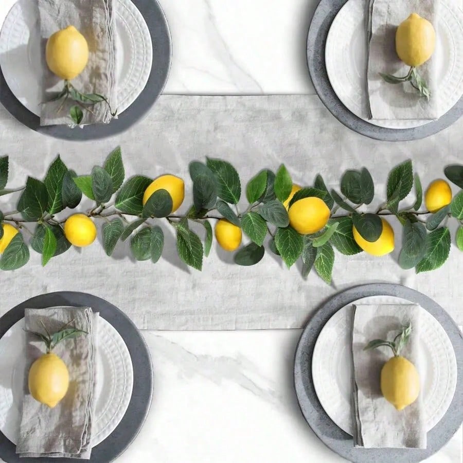 Artificial Lemon Rattan With Green Leaves, Polyester Fibre Material, 63cm/24.8inch,Artificial Plant,Artificial Flower,Room,Desk,Garden Decor,Room Decoration Stuff,Restaurant Decor,Four Seasons Decor,Wedding Season Decor,Graduation Season,Home Decorat