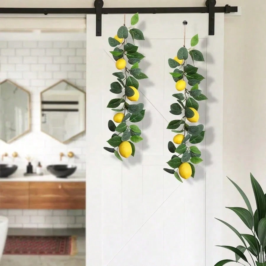 Artificial Lemon Rattan With Green Leaves, Polyester Fibre Material, 63cm/24.8inch,Artificial Plant,Artificial Flower,Room,Desk,Garden Decor,Room Decoration Stuff,Restaurant Decor,Four Seasons Decor,Wedding Season Decor,Graduation Season,Home Decorat