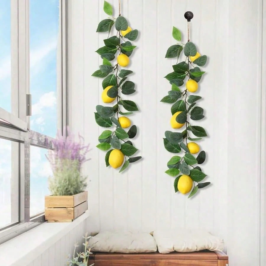 Artificial Lemon Rattan With Green Leaves, Polyester Fibre Material, 63cm/24.8inch,Artificial Plant,Artificial Flower,Room,Desk,Garden Decor,Room Decoration Stuff,Restaurant Decor,Four Seasons Decor,Wedding Season Decor,Graduation Season,Home Decorat