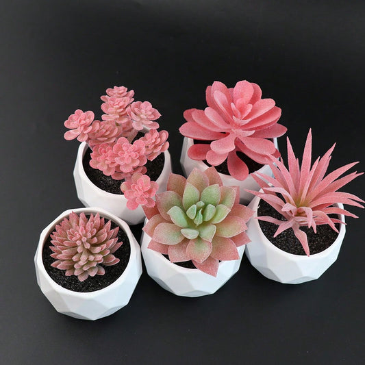 Artificial Succulent Plant Set - Artificial Office Desk Plants - Realistic Succulent Plants - Mini Pink Decorations For Bedroom, Bathroom, Office Shelves, Thanksgiving Decorations