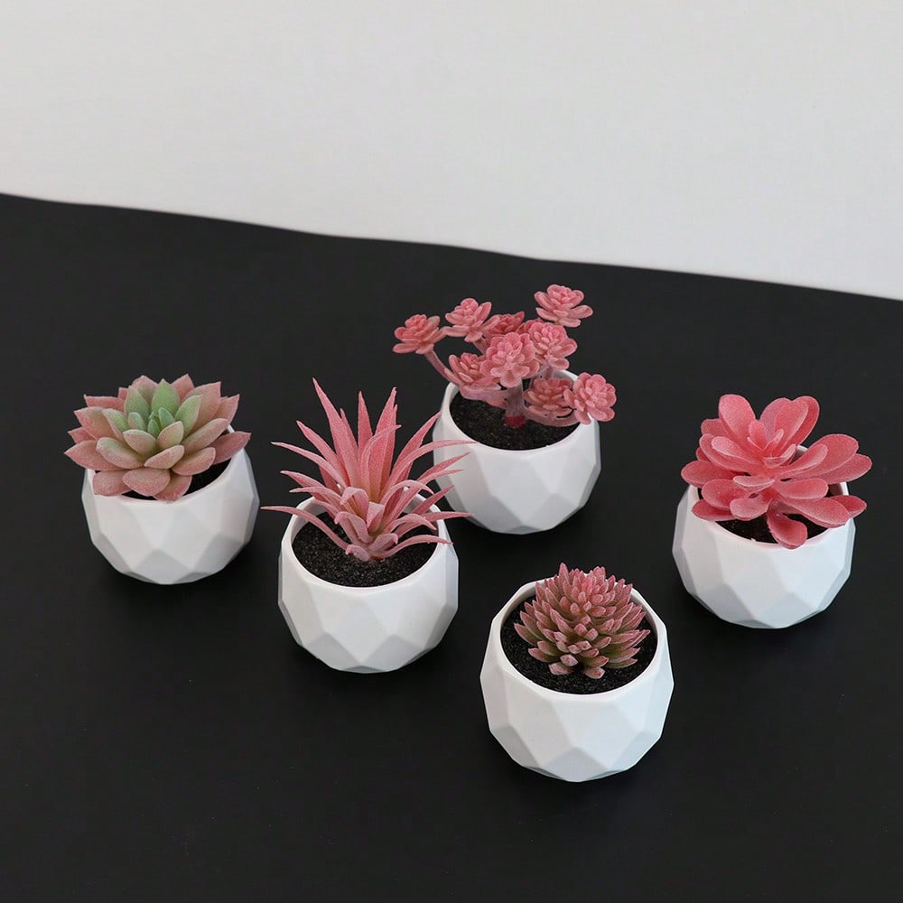 Artificial Succulent Plant Set - Artificial Office Desk Plants - Realistic Succulent Plants - Mini Pink Decorations For Bedroom, Bathroom, Office Shelves, Thanksgiving Decorations