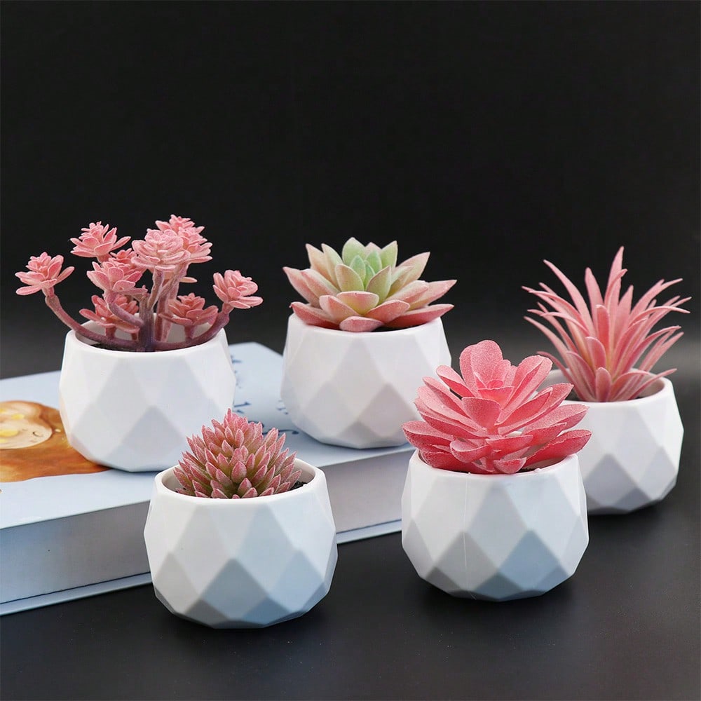 Artificial Succulent Plant Set - Artificial Office Desk Plants - Realistic Succulent Plants - Mini Pink Decorations For Bedroom, Bathroom, Office Shelves, Thanksgiving Decorations