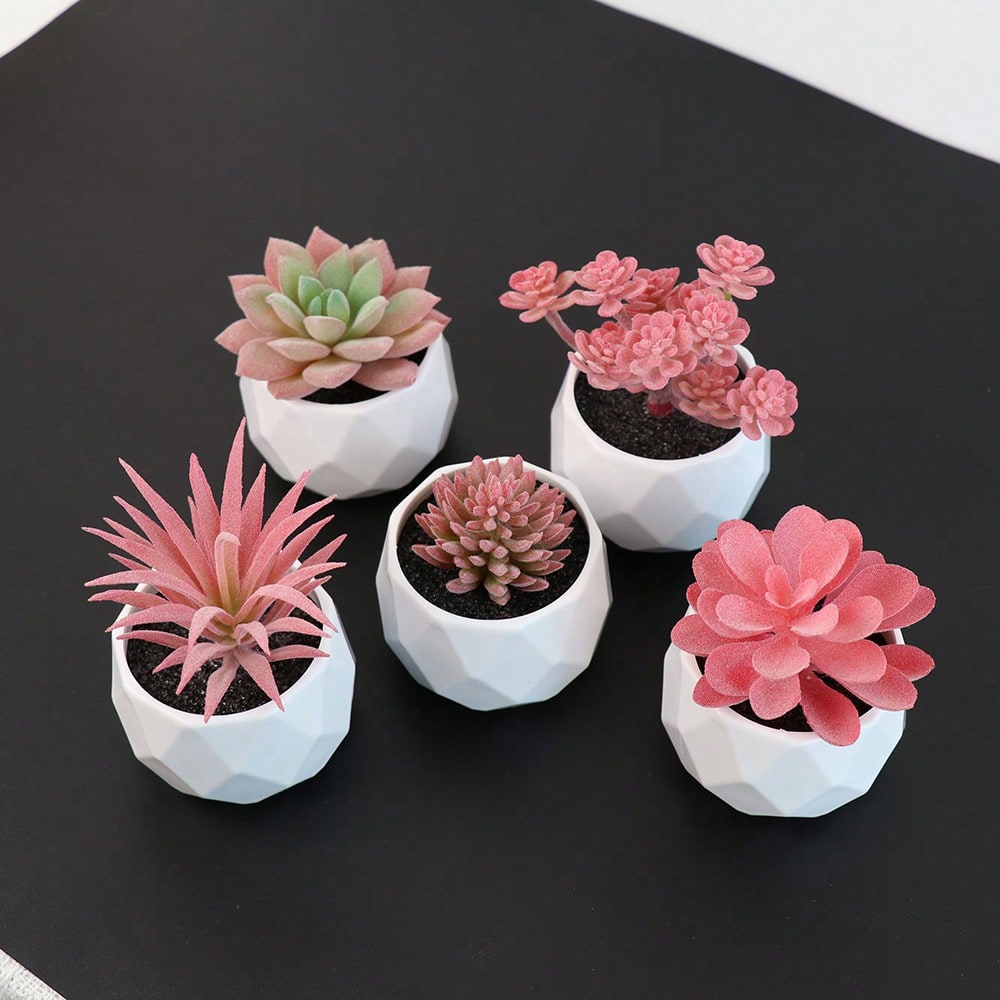 Artificial Succulent Plant Set - Artificial Office Desk Plants - Realistic Succulent Plants - Mini Pink Decorations For Bedroom, Bathroom, Office Shelves, Thanksgiving Decorations