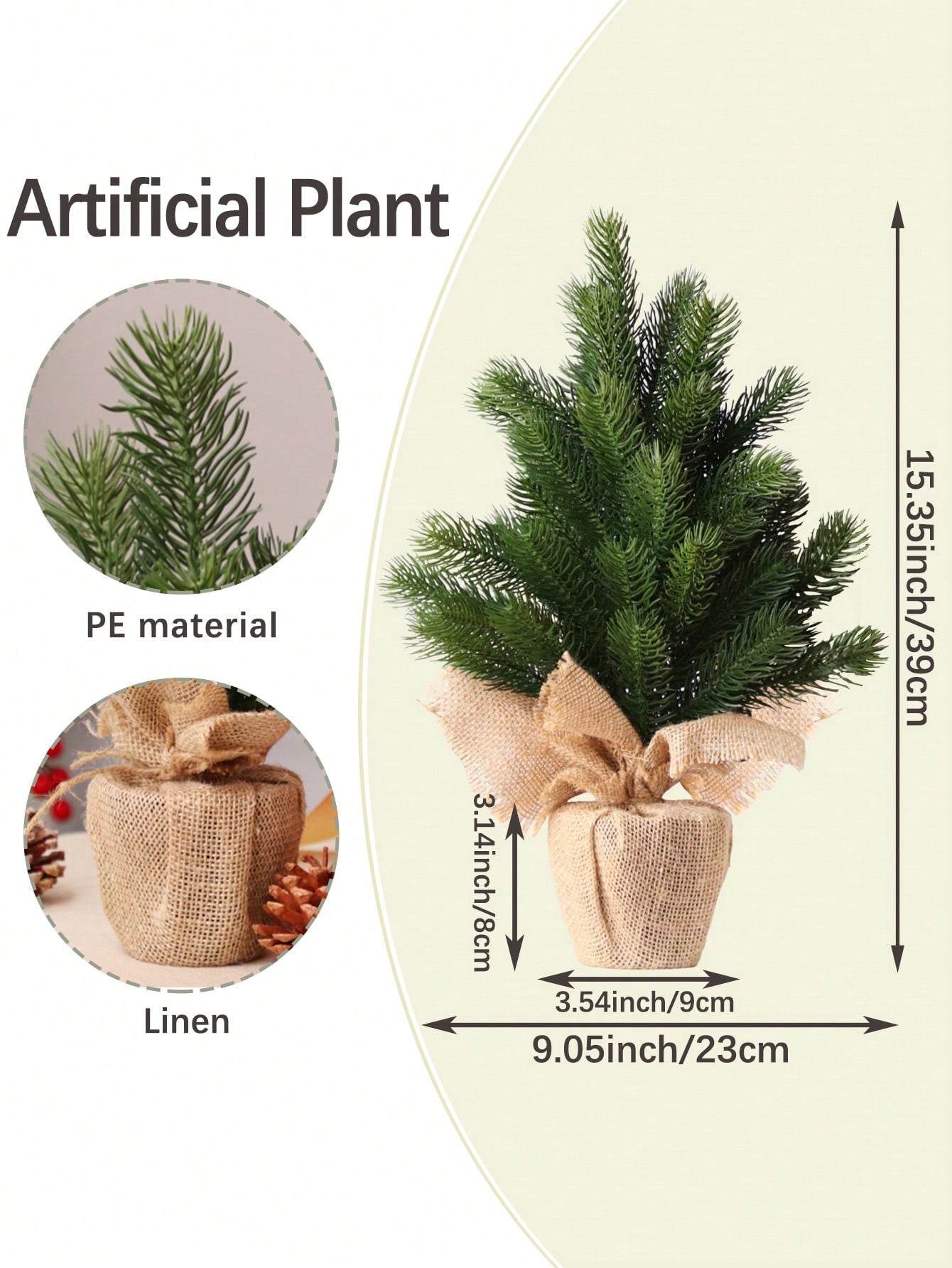 Artificial Cedar Burlap Potted Plant, Green, PE Material, Christmas Tree, Christmas Decoration Ornament, Tabletop Decoration, Artificial Potted Plant, Imitation Flowers, Imitation Plants,Party Decoration, Festive Decoration, Courtyard Porch/Home Di