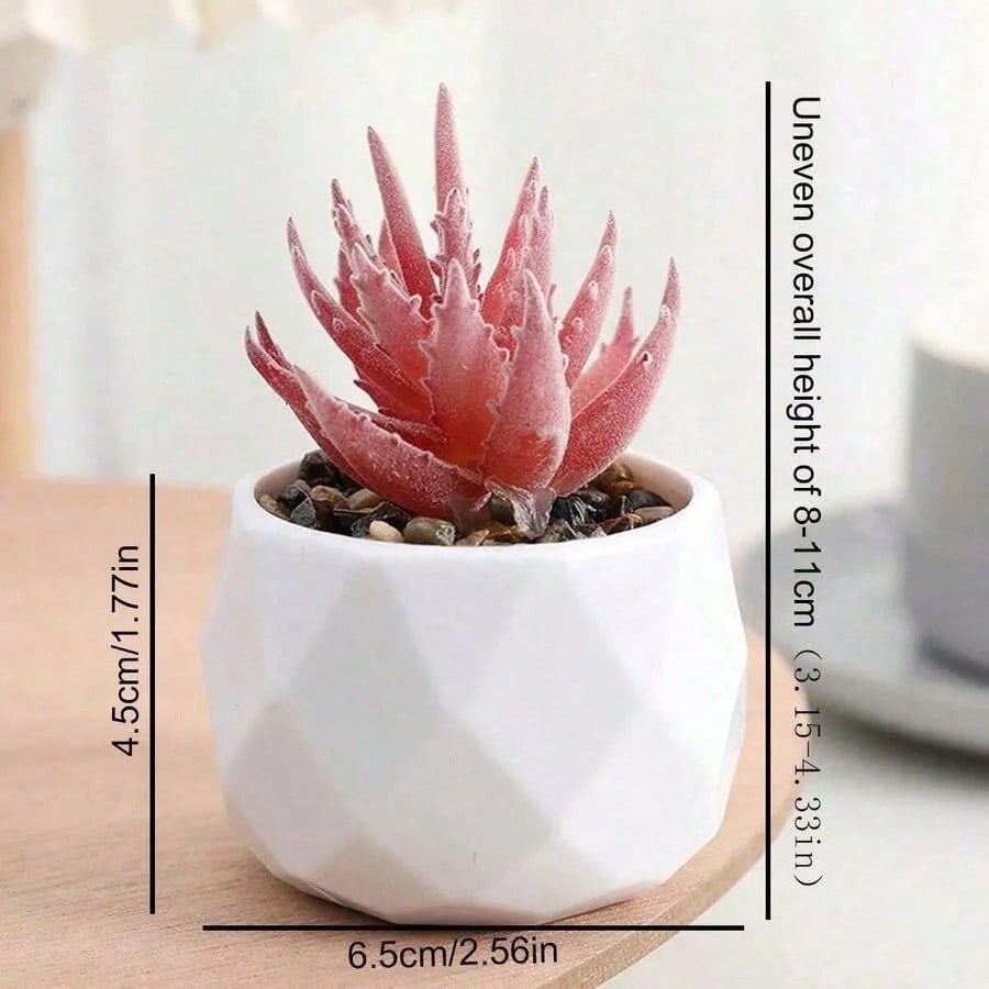 Artificial Plush Succulent Diamond Pattern Small White Pot Plant Potted Decoration Simulation Flower Desktop Ornament Mini Potted Landscape Green Plant Home Decor Party Decorations