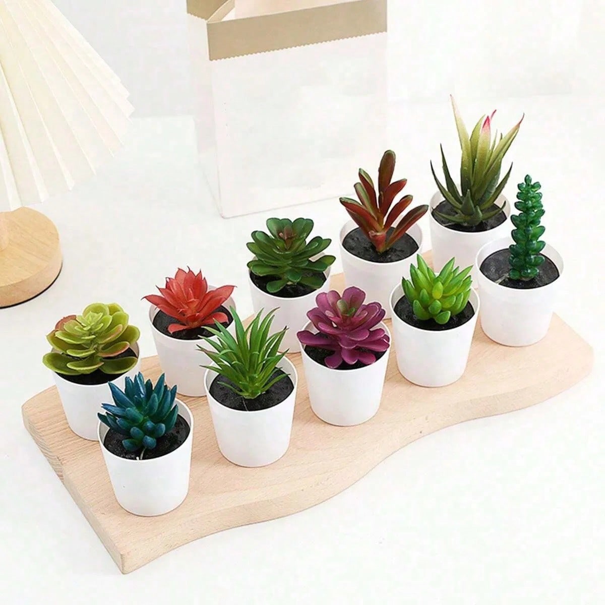 Artificial Plush Succulent Diamond Pattern Small White Pot Plant Potted Decoration Simulation Flower Desktop Ornament Mini Potted Landscape Green Plant Home Decor Party Decorations