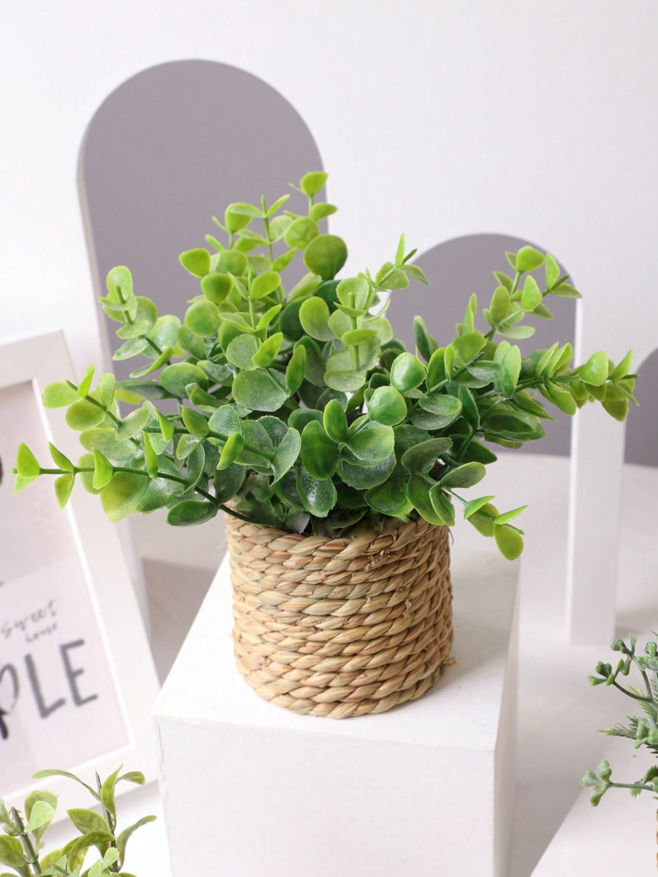 3pcs/Set Wicker Small Potted Plants, Artificial Plant Grass Mounds, Sea Grass Rope, Gifts, Artificial Plants, Grass Mounds, Green, PE Material, Polyester Fibre Material, Handmade, Wedding Season Decorations, Graduation Season Decorations