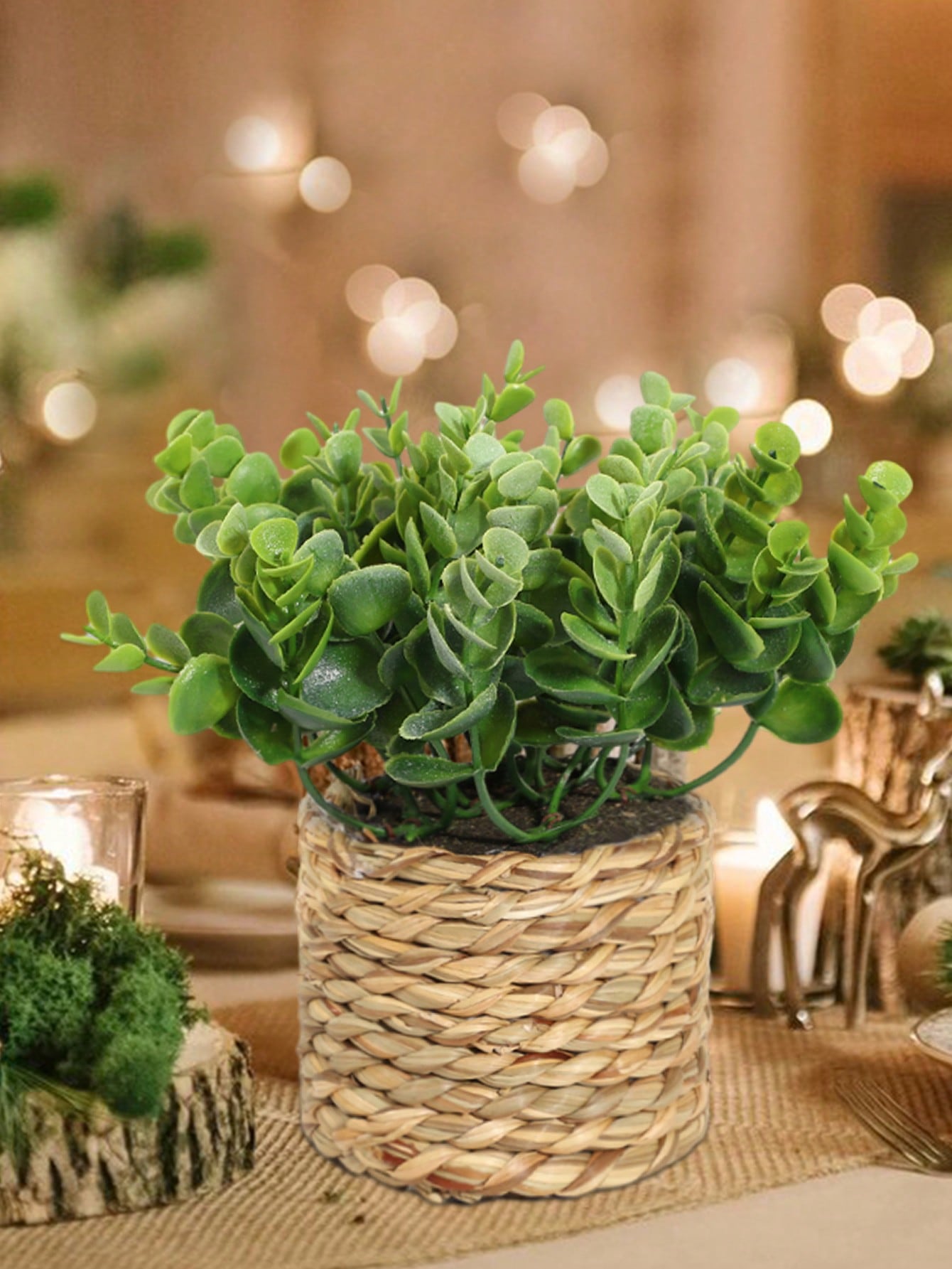 3pcs/Set Wicker Small Potted Plants, Artificial Plant Grass Mounds, Sea Grass Rope, Gifts, Artificial Plants, Grass Mounds, Green, PE Material, Polyester Fibre Material, Handmade, Wedding Season Decorations, Graduation Season Decorations