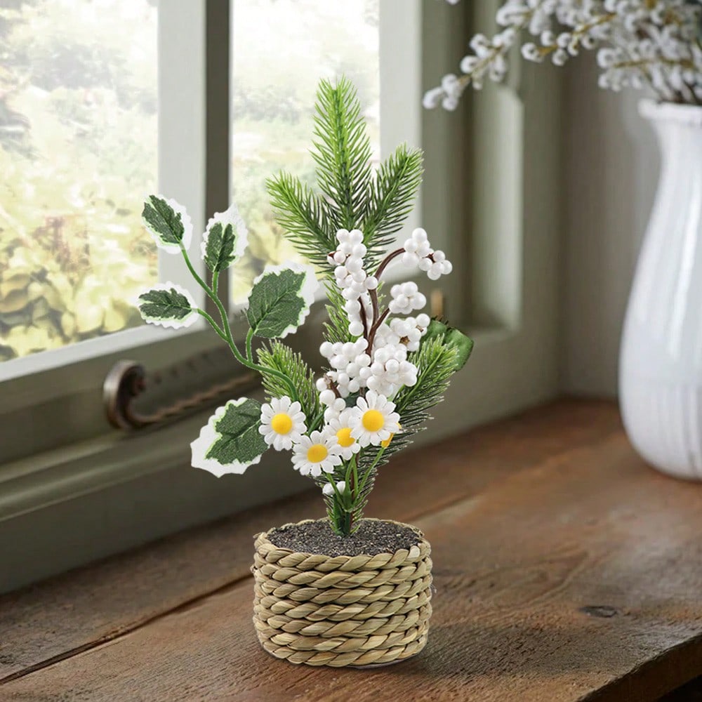Artificial Rattan Small Potted Plants, Seaweed Rope, Three Different Bodies, Polyester Fiber Material, Desktop Decorations, School Dormitory Office Decoration, For Valentine's Day, Easter, Spring Festival Decorations Gifts Birthday Graduation Home Dec