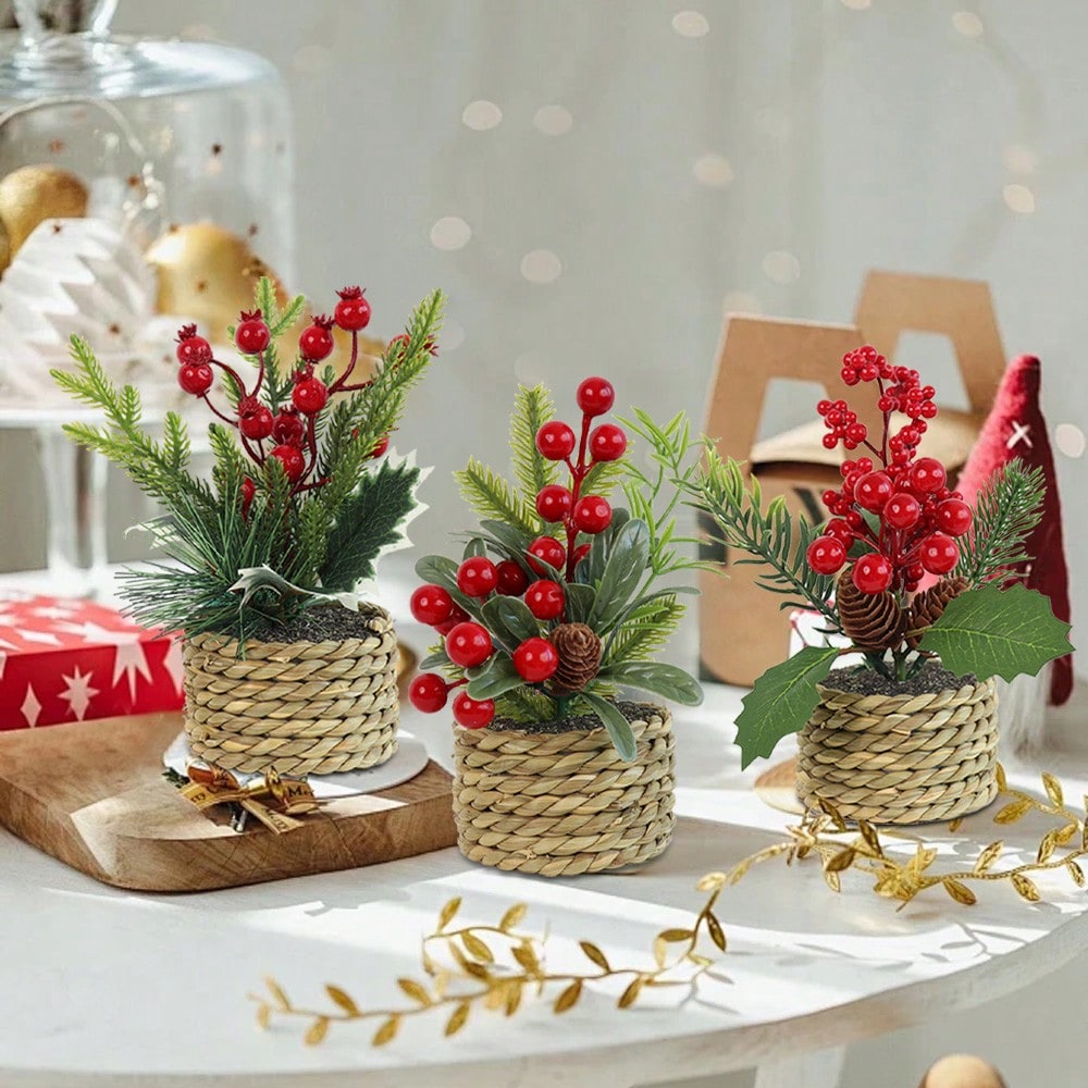 Small Christmas Tree,Artificial Little Potted Mini Tabletop Tree Christmas Decorations, For Wedding Holiday Indoor Xmas Party Decor Home Decor Room Decor