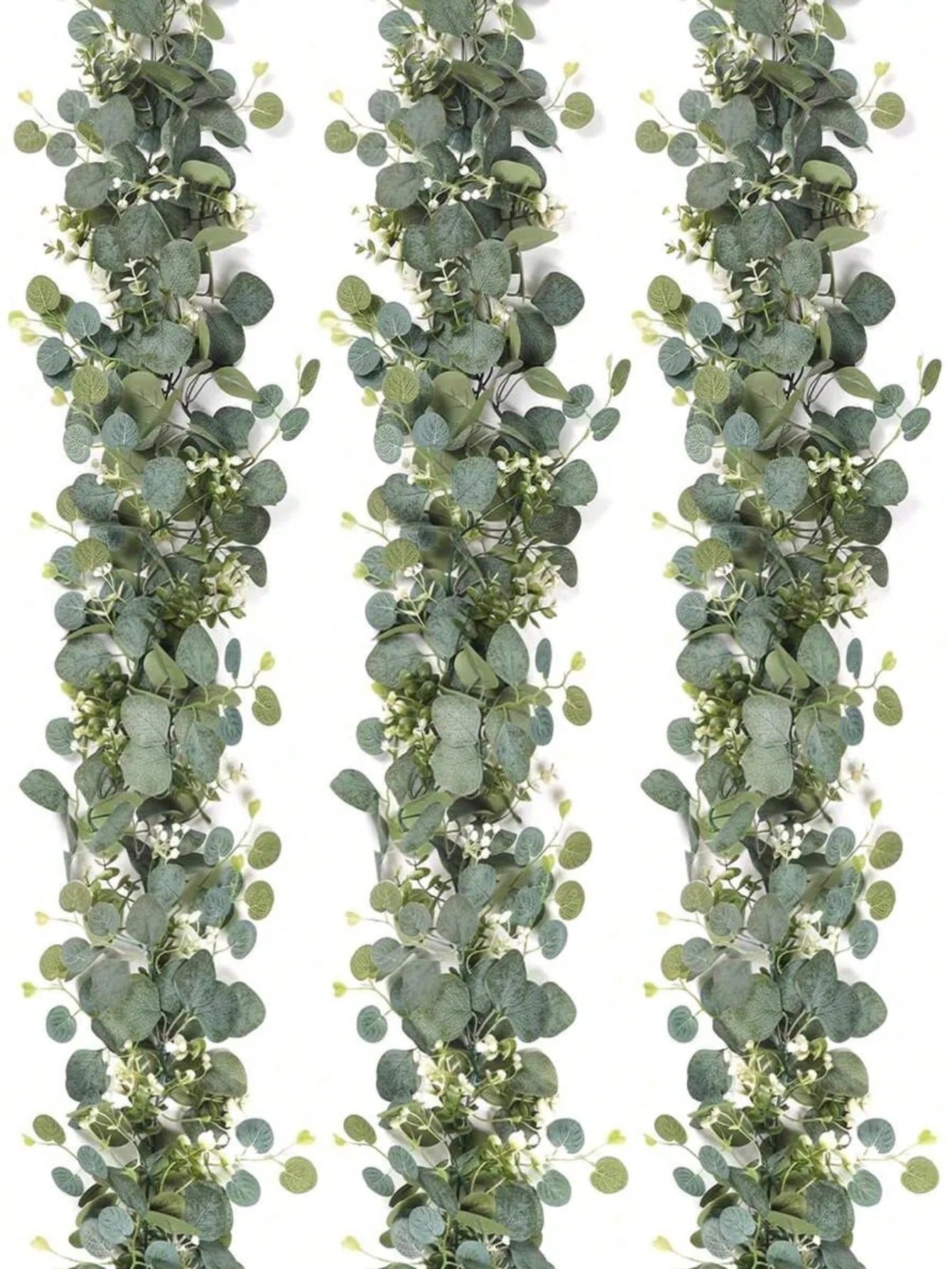 70 Inch/5.9 Ft Artificial Eucalyptus Wreath With Baby's Breath, Fake Gypsophila Garland Green Floral Vine, For Easter, Mother's Day Decoration, Room, Bedroom, Wedding, Party, Table Runner, Curtain, Bathroom, Home Decor