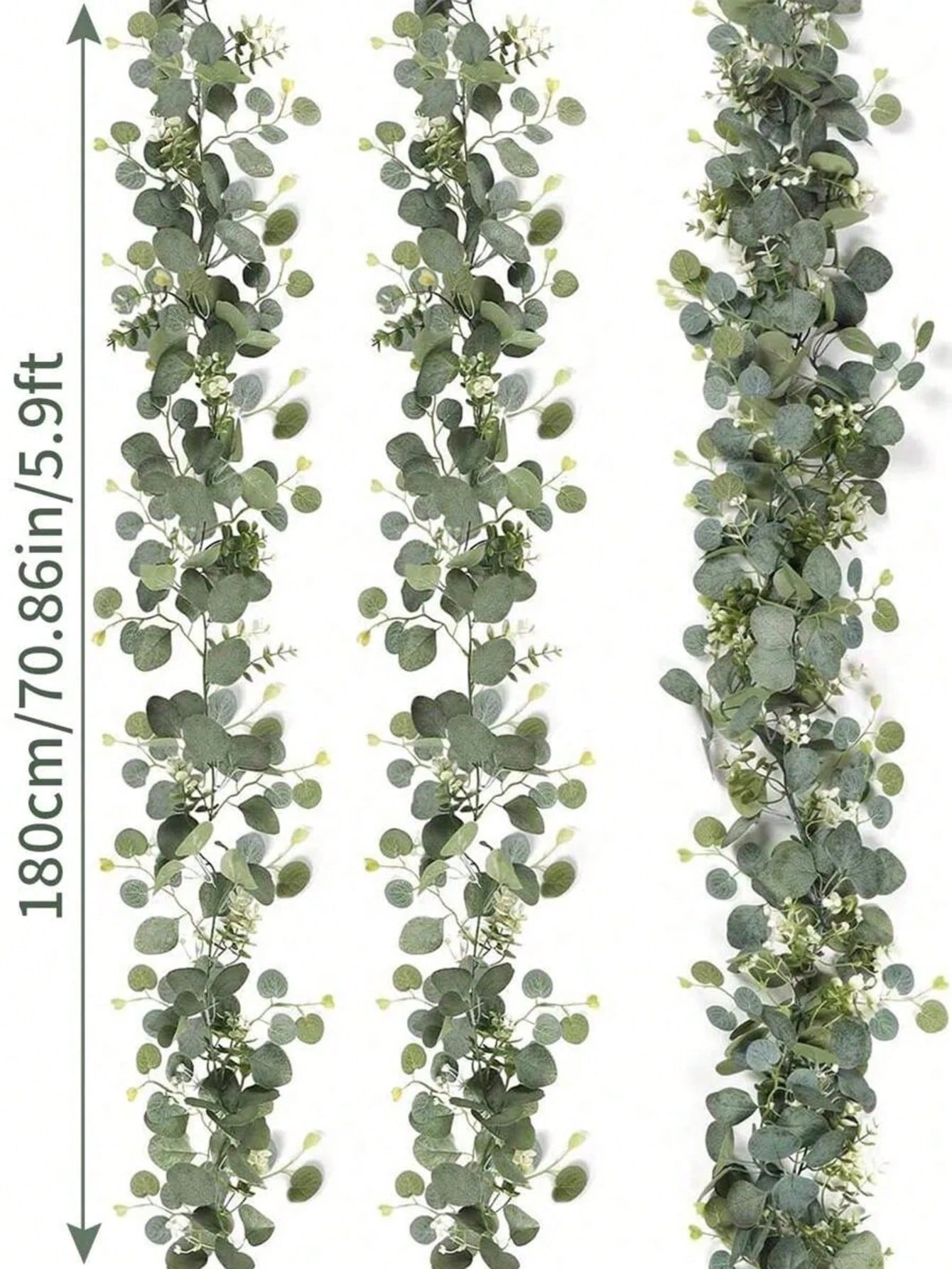 70 Inch/5.9 Ft Artificial Eucalyptus Wreath With Baby's Breath, Fake Gypsophila Garland Green Floral Vine, For Easter, Mother's Day Decoration, Room, Bedroom, Wedding, Party, Table Runner, Curtain, Bathroom, Home Decor