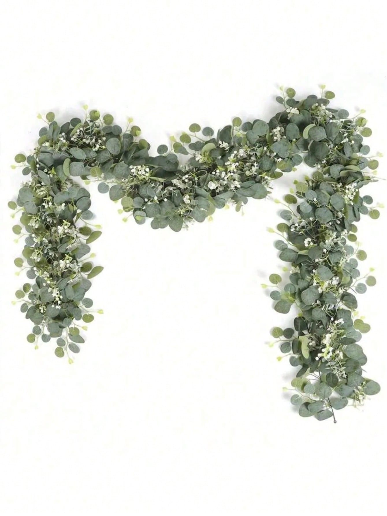 70 Inch/5.9 Ft Artificial Eucalyptus Wreath With Baby's Breath, Fake Gypsophila Garland Green Floral Vine, For Easter, Mother's Day Decoration, Room, Bedroom, Wedding, Party, Table Runner, Curtain, Bathroom, Home Decor