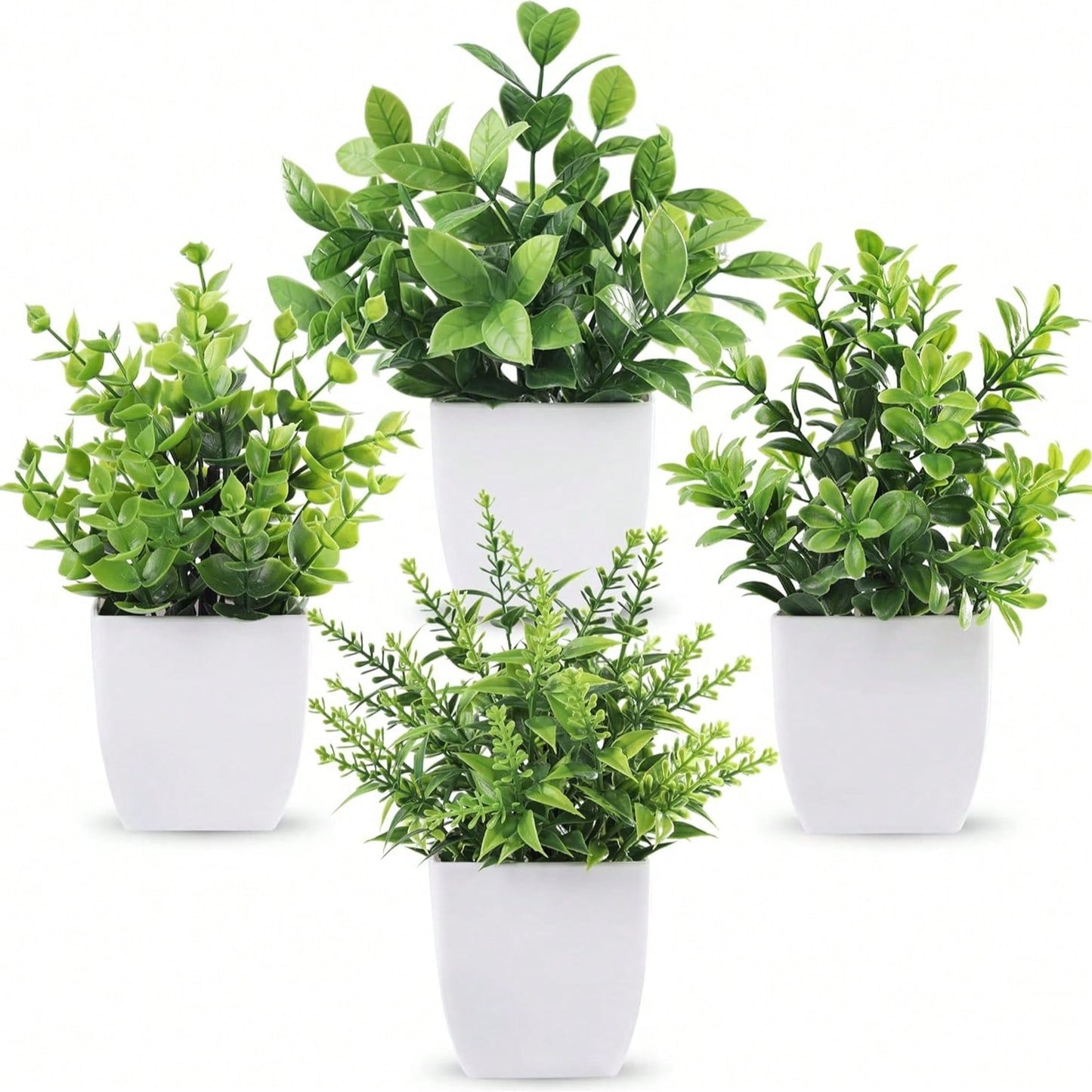 MEHELANY Set Of 4 Fake Plants Green Artificial Small Potted Plants, Simulation Plant Pots Plastic Artificial Pots Mini Imitation Plants Black Pots For Home Indoor Office Dining Table, Farmhouse, Bathroom Decoration, Yard Decor, Gift, Garden Decor, Outdoor