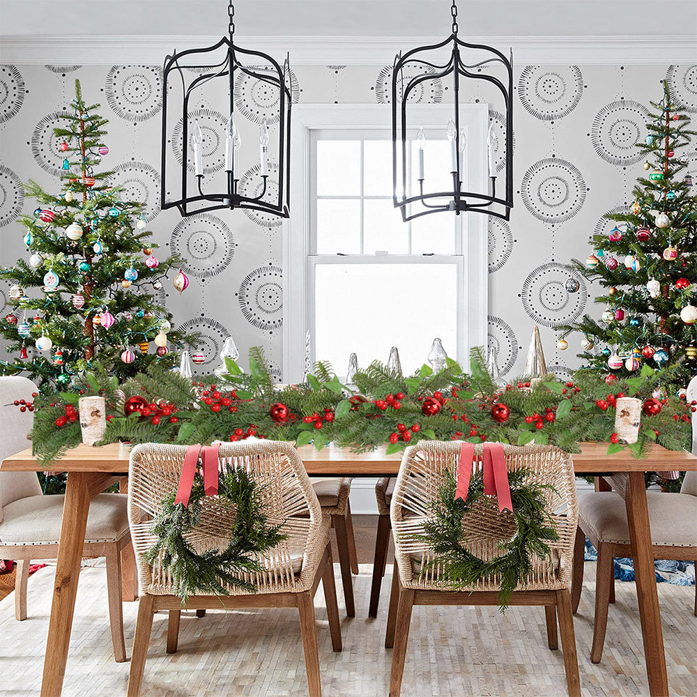 Christmas Wreath & Vine Imitation Frosted Pine Needles with Red Berries, Suitable for Indoor and Outdoor Fireplace, Door and Wall Holiday Party Decorations