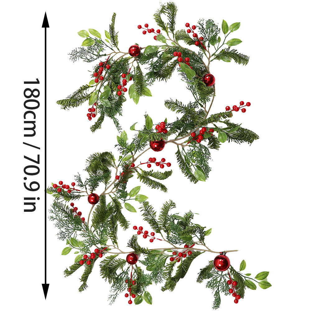 Christmas Wreath & Vine Imitation Frosted Pine Needles with Red Berries, Suitable for Indoor and Outdoor Fireplace, Door and Wall Holiday Party Decorations