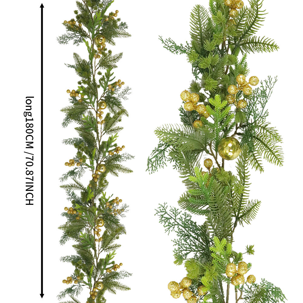 Christmas Wreath & Vine Set, Imitation Frosted Pine Needles with Golden Berries, Suitable for Indoor and Outdoor Fireplace, Door and Wall Holiday Party Decorations