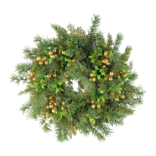 Christmas Wreath & Vine Set, Imitation Frosted Pine Needles with Golden Berries, Suitable for Indoor and Outdoor Fireplace, Door and Wall Holiday Party Decorations