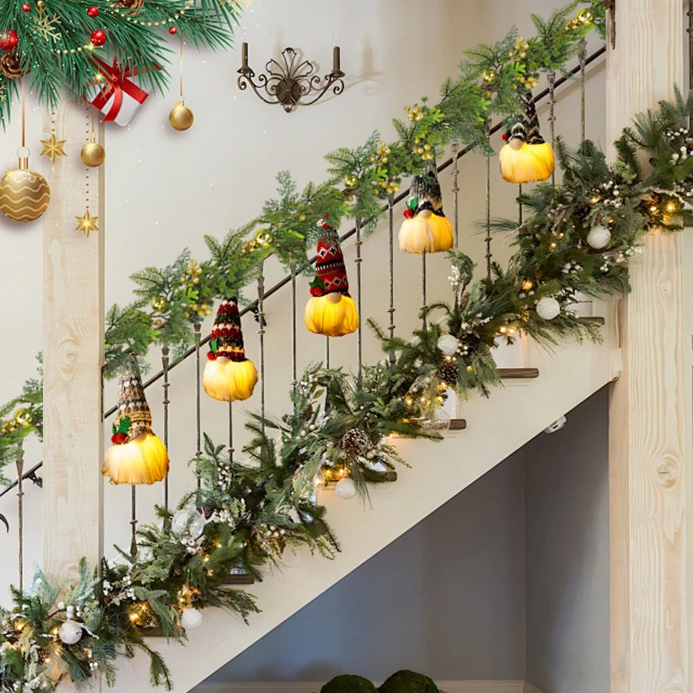 Christmas Wreath & Vine Set, Imitation Frosted Pine Needles with Golden Berries, Suitable for Indoor and Outdoor Fireplace, Door and Wall Holiday Party Decorations