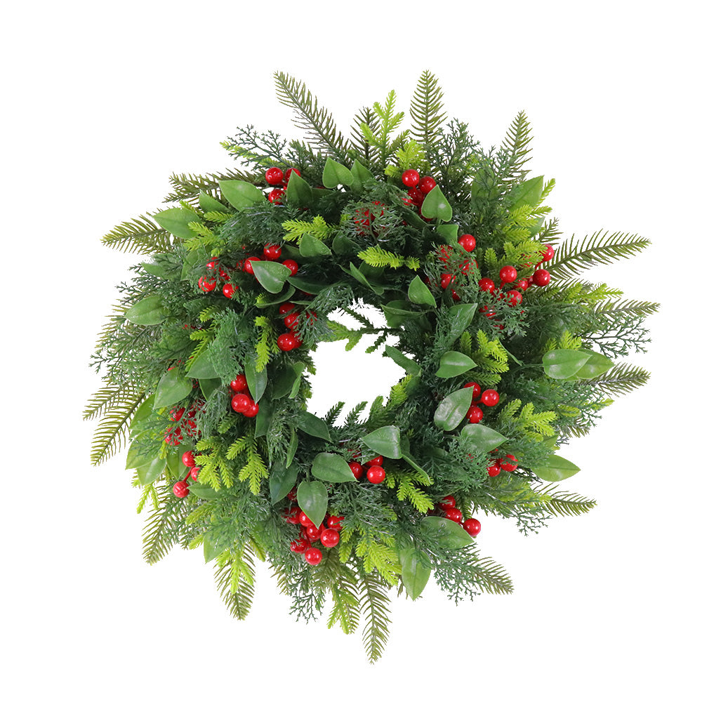Christmas Wreath & Vine Imitation Frosted Pine Needles with Red Berries, Suitable for Indoor and Outdoor Fireplace, Door and Wall Holiday Party Decorations