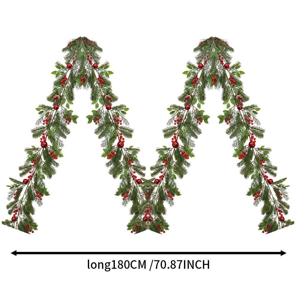 Christmas Wreath & Vine Imitation Frosted Pine Needles with Red Berries, Suitable for Indoor and Outdoor Fireplace, Door and Wall Holiday Party Decorations