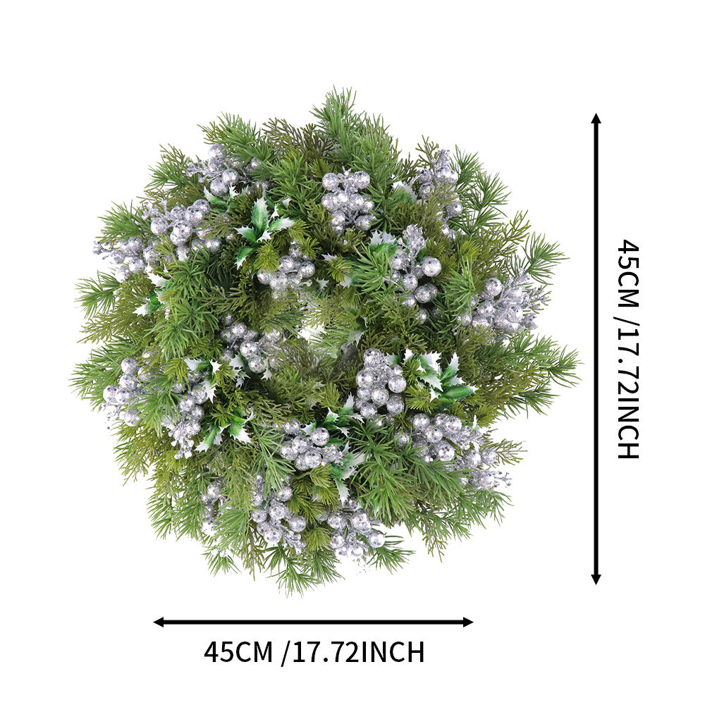 Christmas Wreath & Vine Set, Imitation Frosted Pine Needles with Silver Berries, Suitable for Indoor and Outdoor Fireplace, Door and Wall Holiday Party Decorations